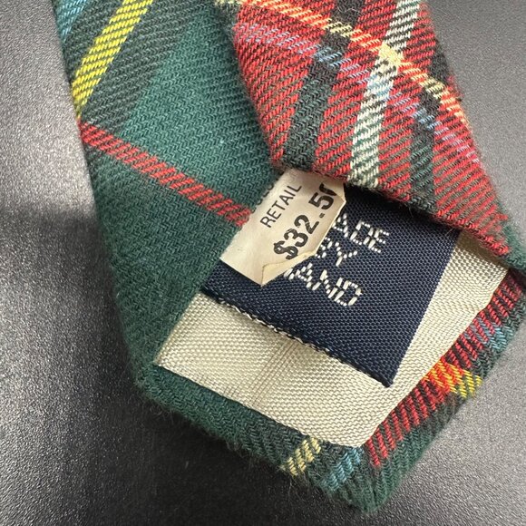 Vintage Plaid Tie Polo Ralph Lauren USA Red Green Tartan Necktie Horse Logo - Picture 4 of 8